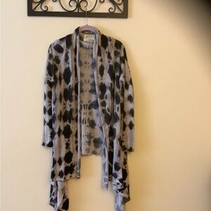 Billabong Gray and Black Tie-Dye Open Cardigan Womens Medium